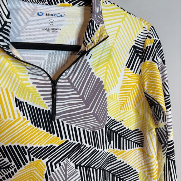 IKBUL yellow black and white patterned half zip vented golf top - Picture 2 of 6